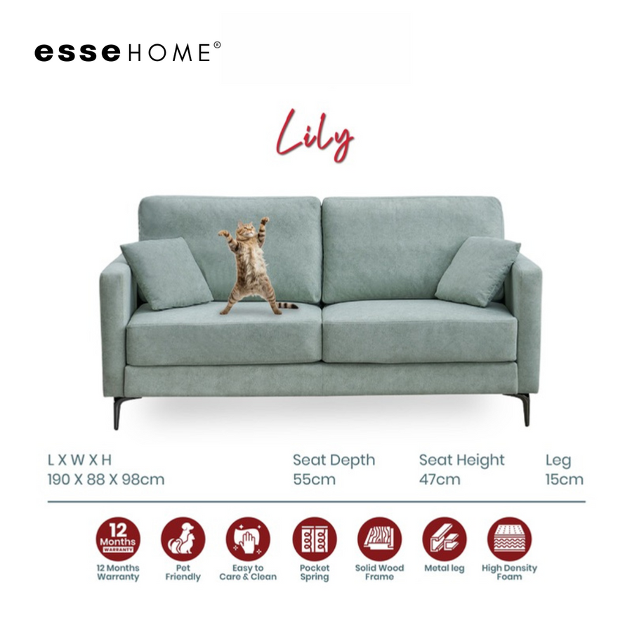 Sofa Lily 3 Seater Easy Clean Fabric with Pocket Spring — 1