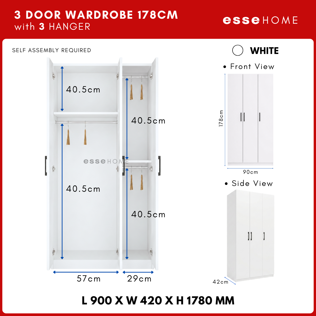 3 Door Wardrobe 178cm — 9