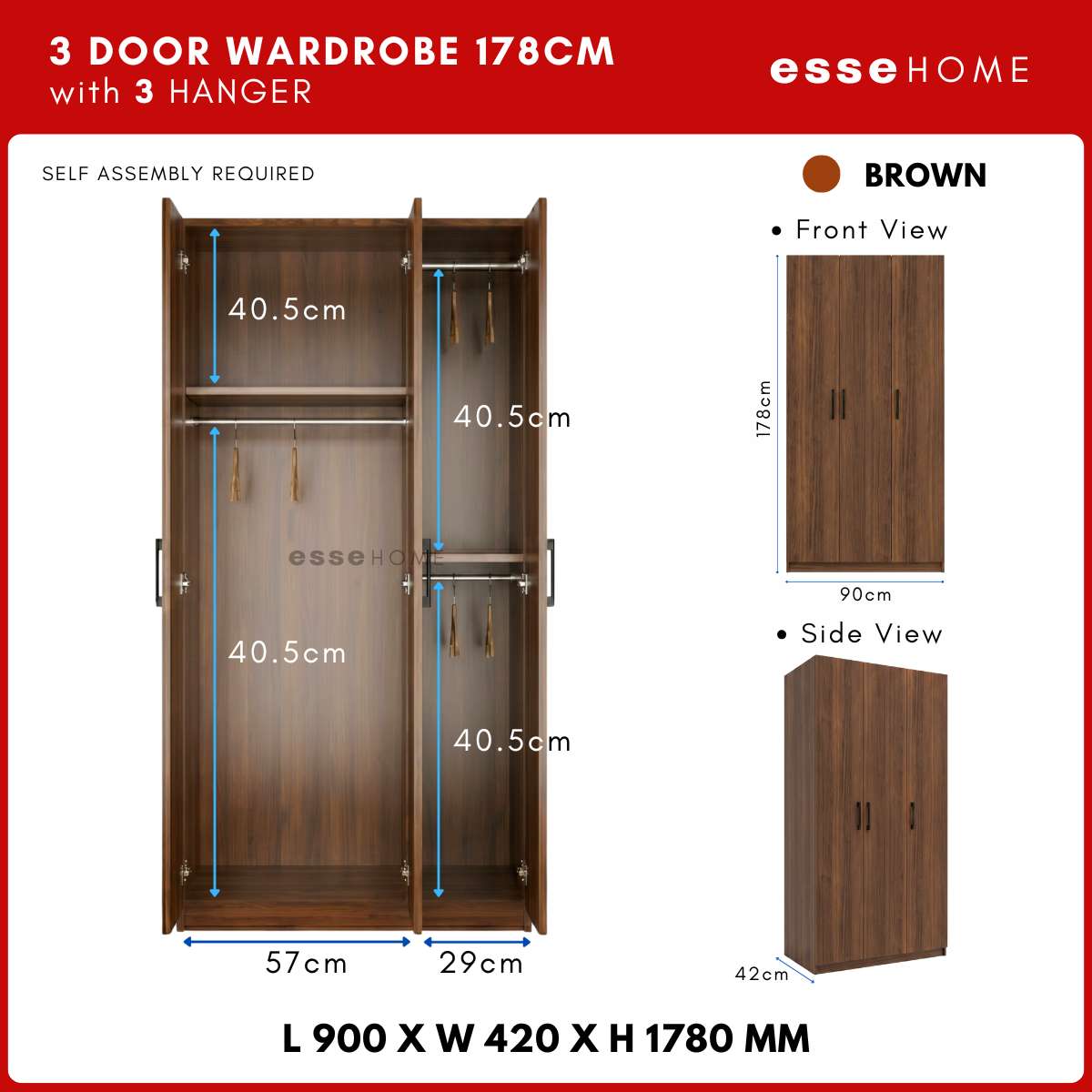 3 Door Wardrobe 178cm — 10