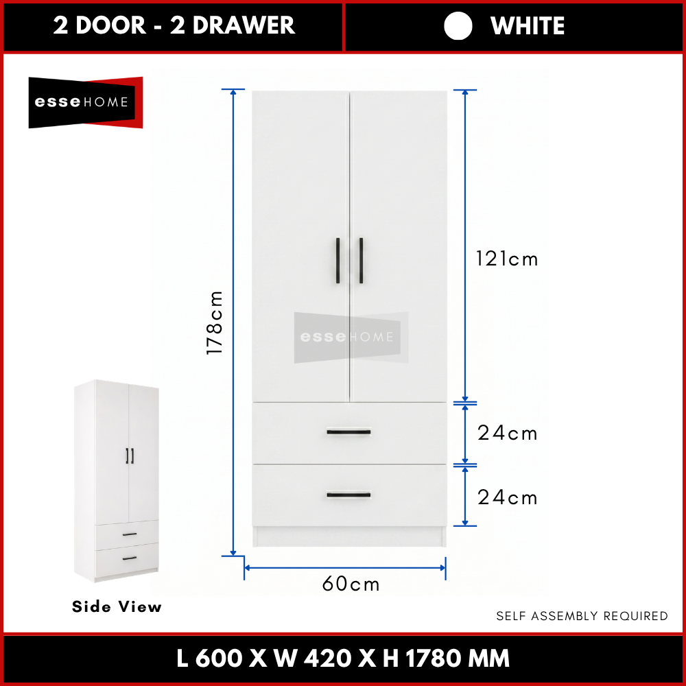 2 Door 2 Drawer Wardrobe 178cm — 7