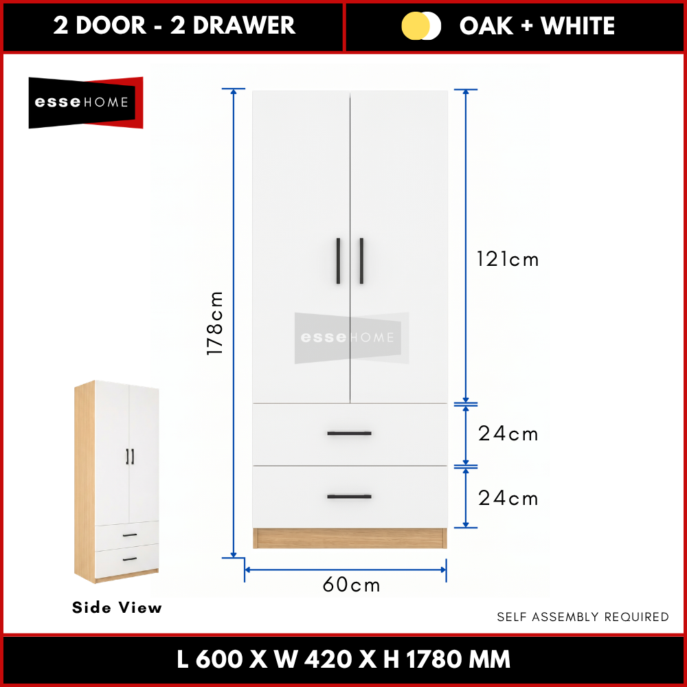 2 Door 2 Drawer Wardrobe 178cm — 10