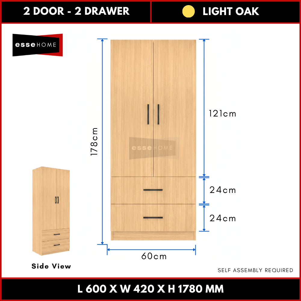 2 Door 2 Drawer Wardrobe 178cm — 9