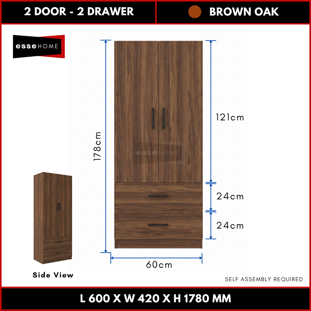 2 Door 2 Drawer Wardrobe 178cm — 8
