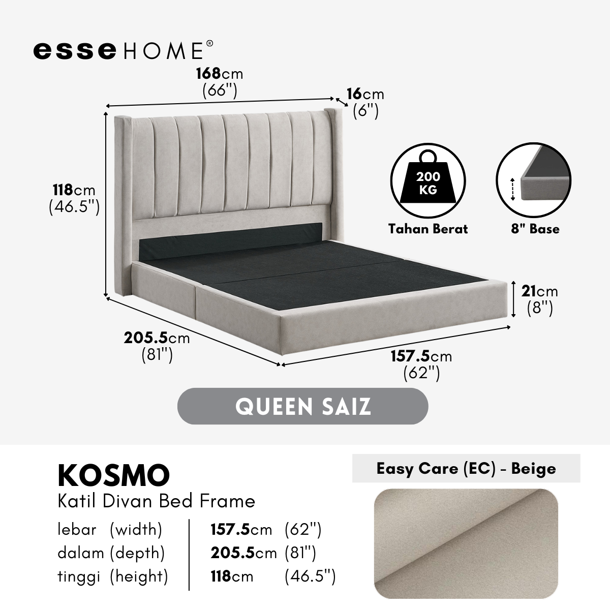 Kosmo Bed Frame Divan Bed Katil Fabrik Upholstered Bed B800 — 7