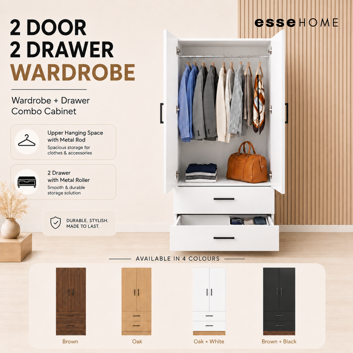 2 Door 2 Drawer Wardrobe 178cm — 3