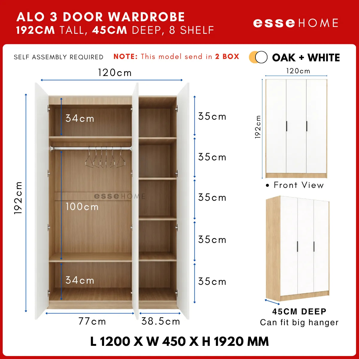 Alo Premium 3 Door Wardrobe H192cm W120cm D45cm — 13