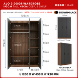 Alo Premium 3 Door Wardrobe H192cm W120cm D45cm — 14