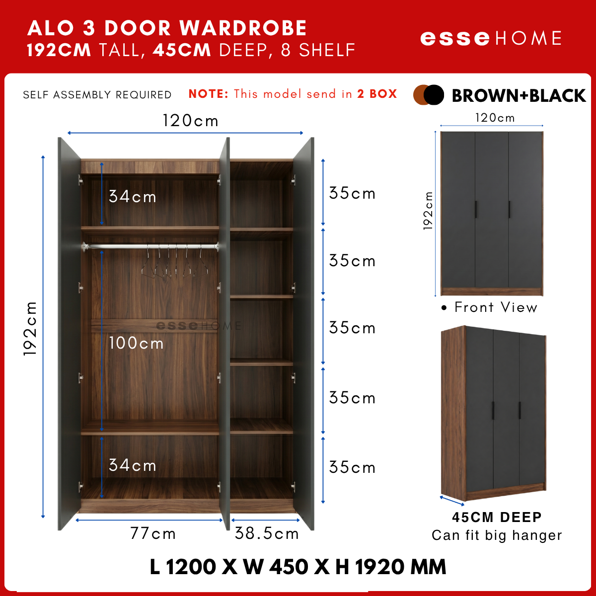 Alo Premium 3 Door Wardrobe H192cm W120cm D45cm — 14