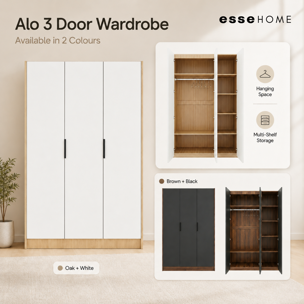 Alo Premium 3 Door Wardrobe H192cm W120cm D45cm — 3