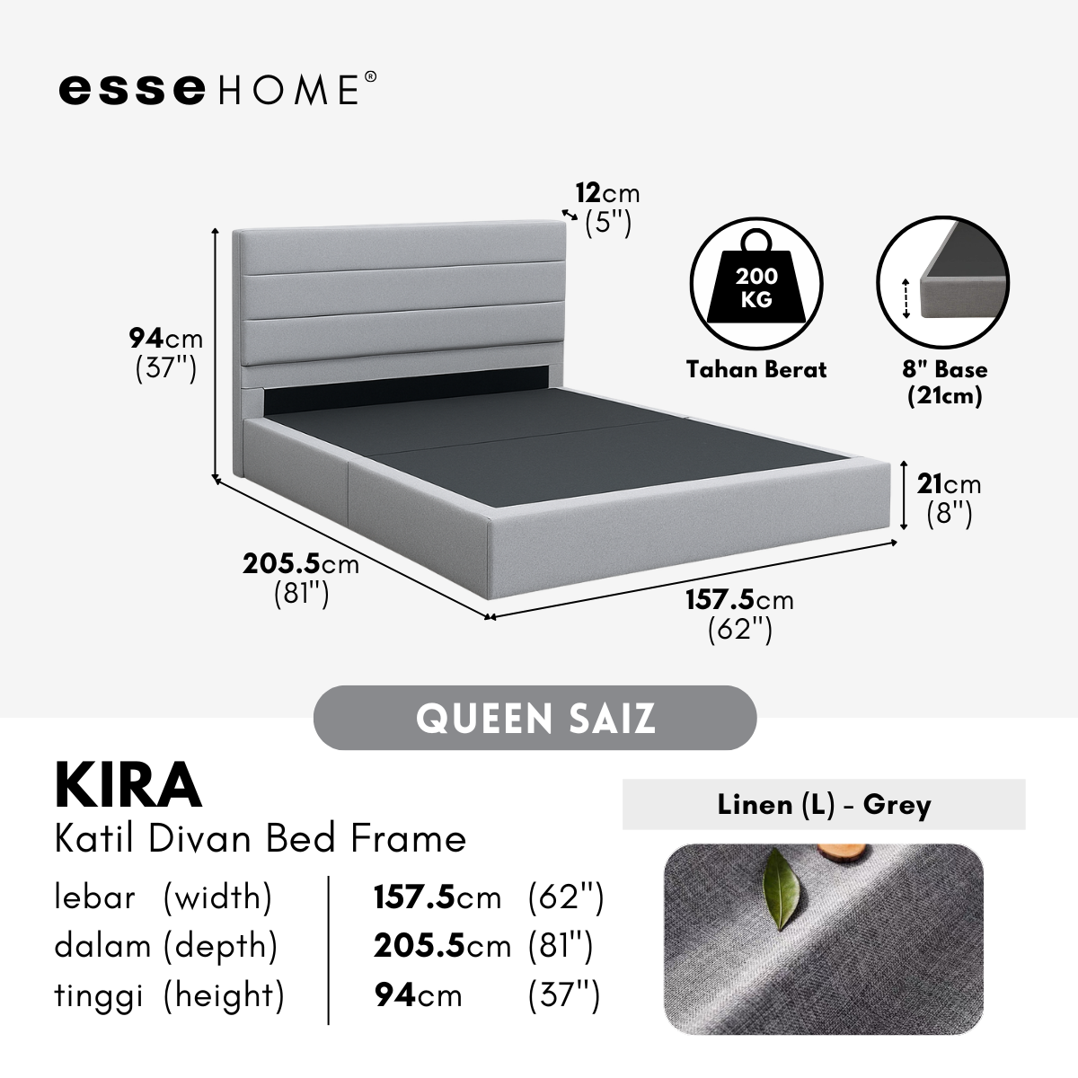 Kira Bed Frame Divan Bed Katil Fabrik Upholstered Bed B802 — 2