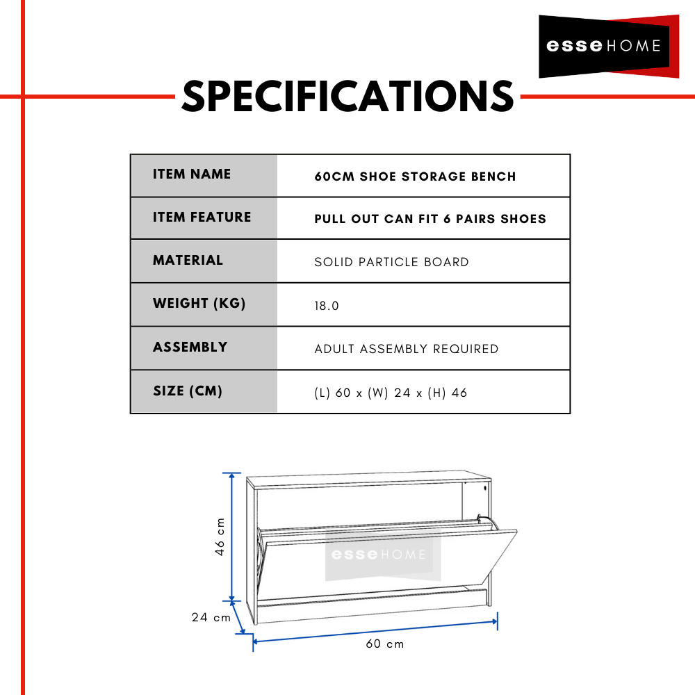 Shoe Bench Cabinet 46cm — 4