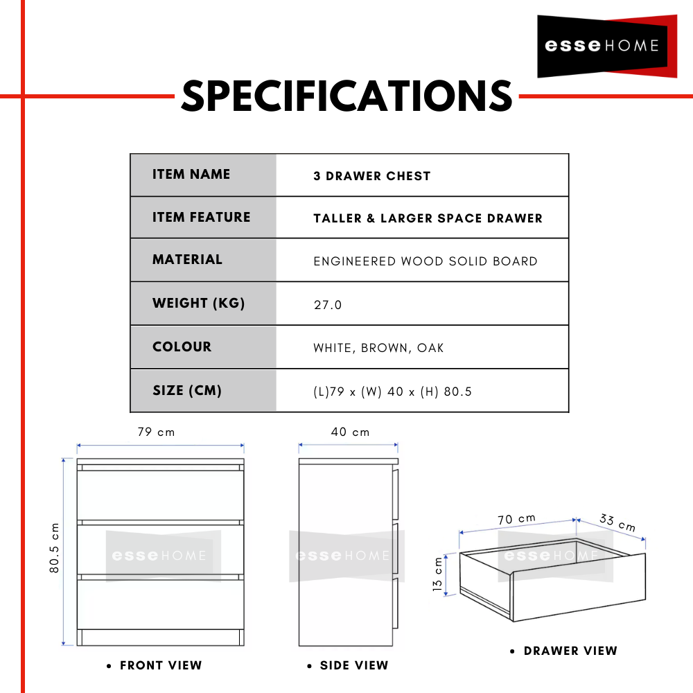 3 Layer Chest Drawer Size XL 80cm — 3