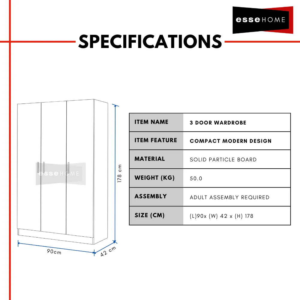 3 Door Wardrobe 178cm — 6