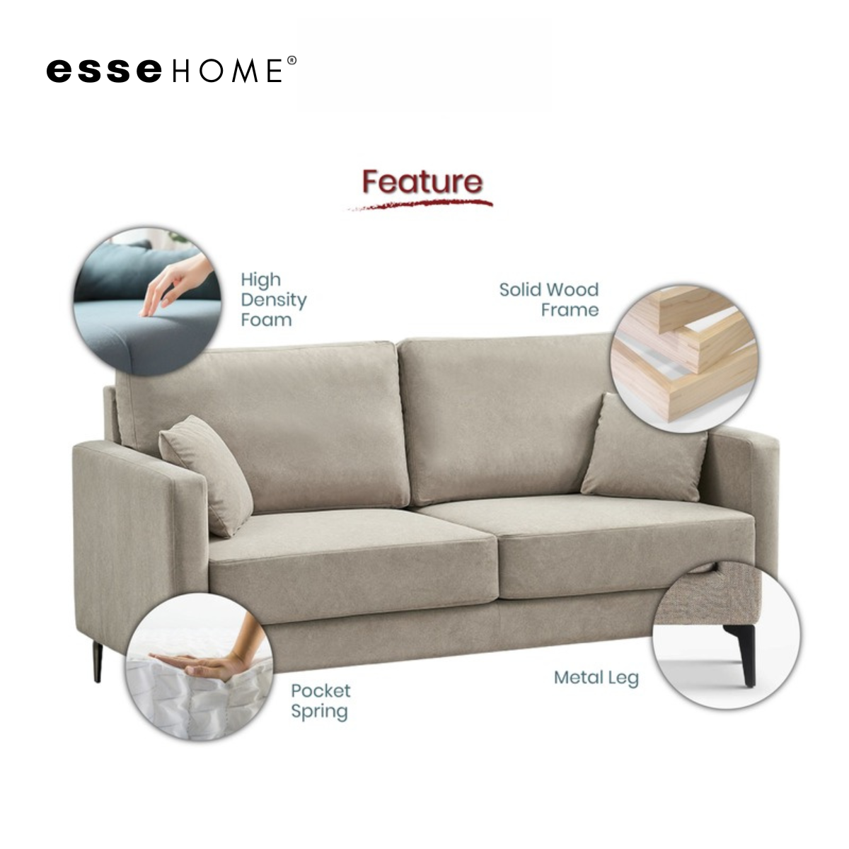 Sofa Lily 3 Seater Easy Clean Fabric with Pocket Spring — 8