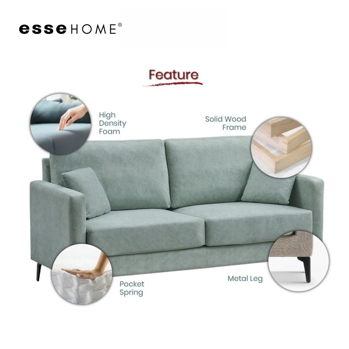 Sofa Lily 3 Seater Easy Clean Fabric with Pocket Spring — 2
