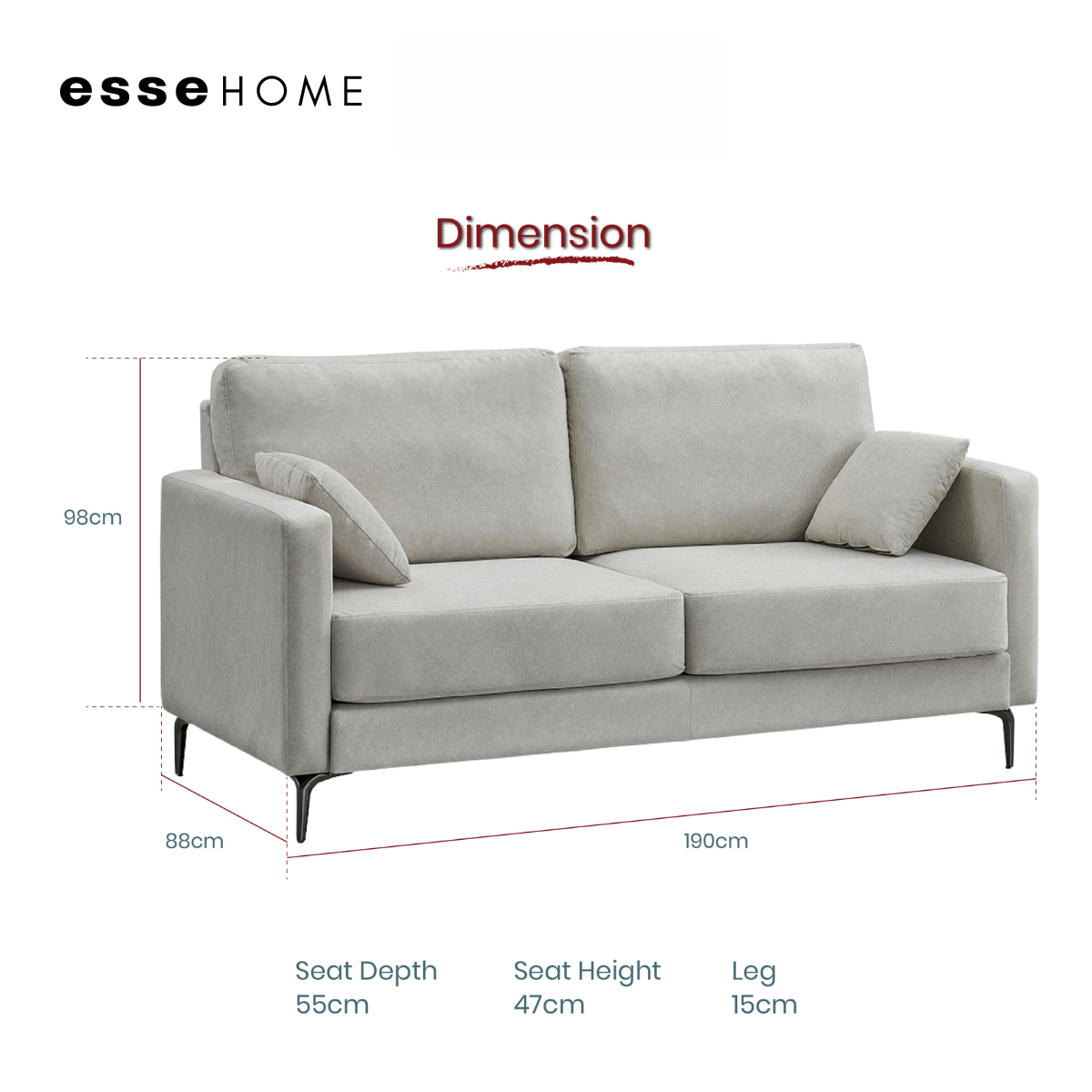 Sofa Lily 3 Seater Easy Clean Fabric with Pocket Spring — 11