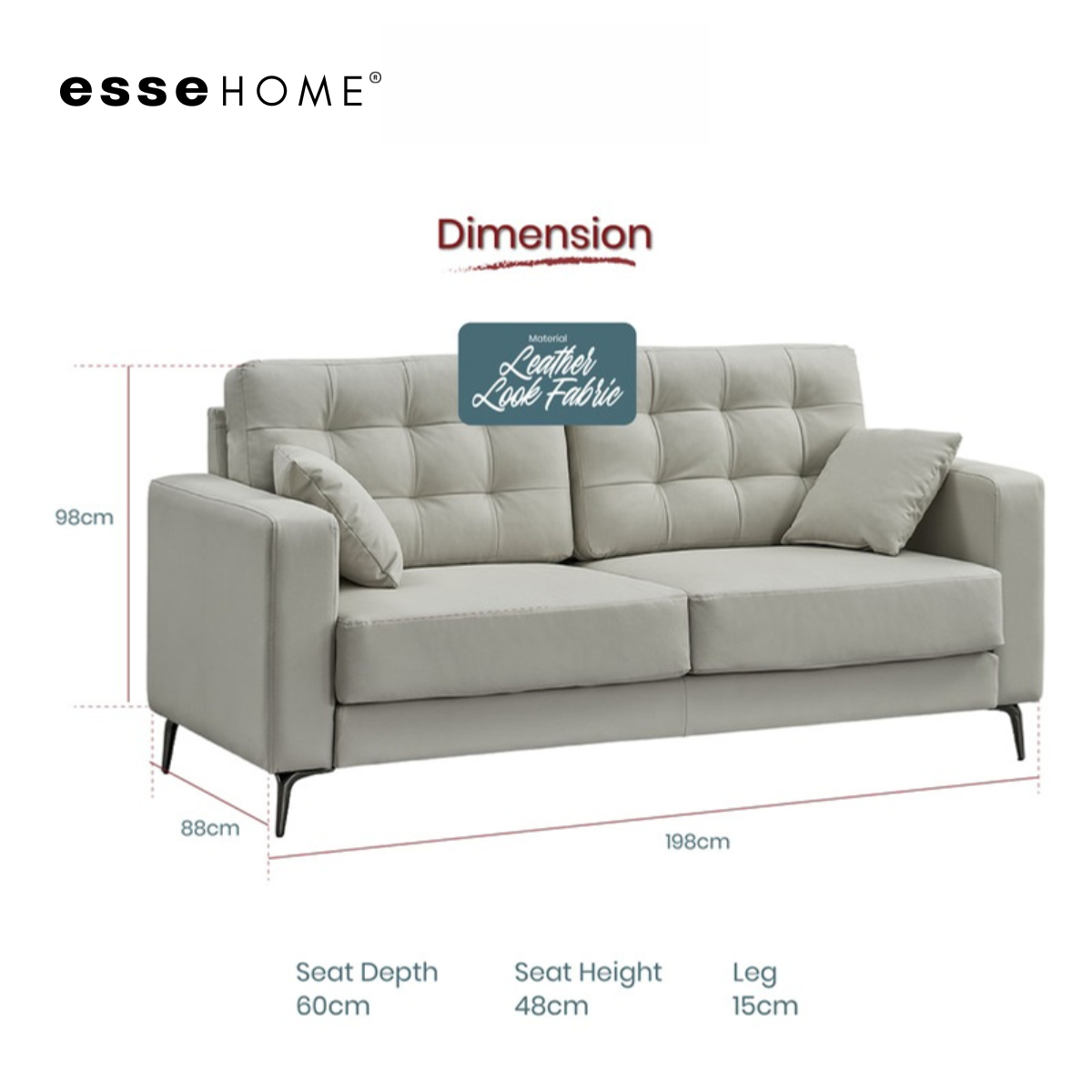Sofa Lexie 3 Seater Easy Clean Fabric with Pocket Spring — 9