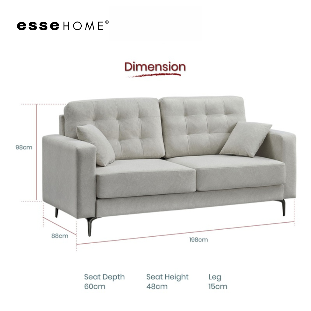Sofa Lexie 3 Seater Easy Clean Fabric with Pocket Spring — 3