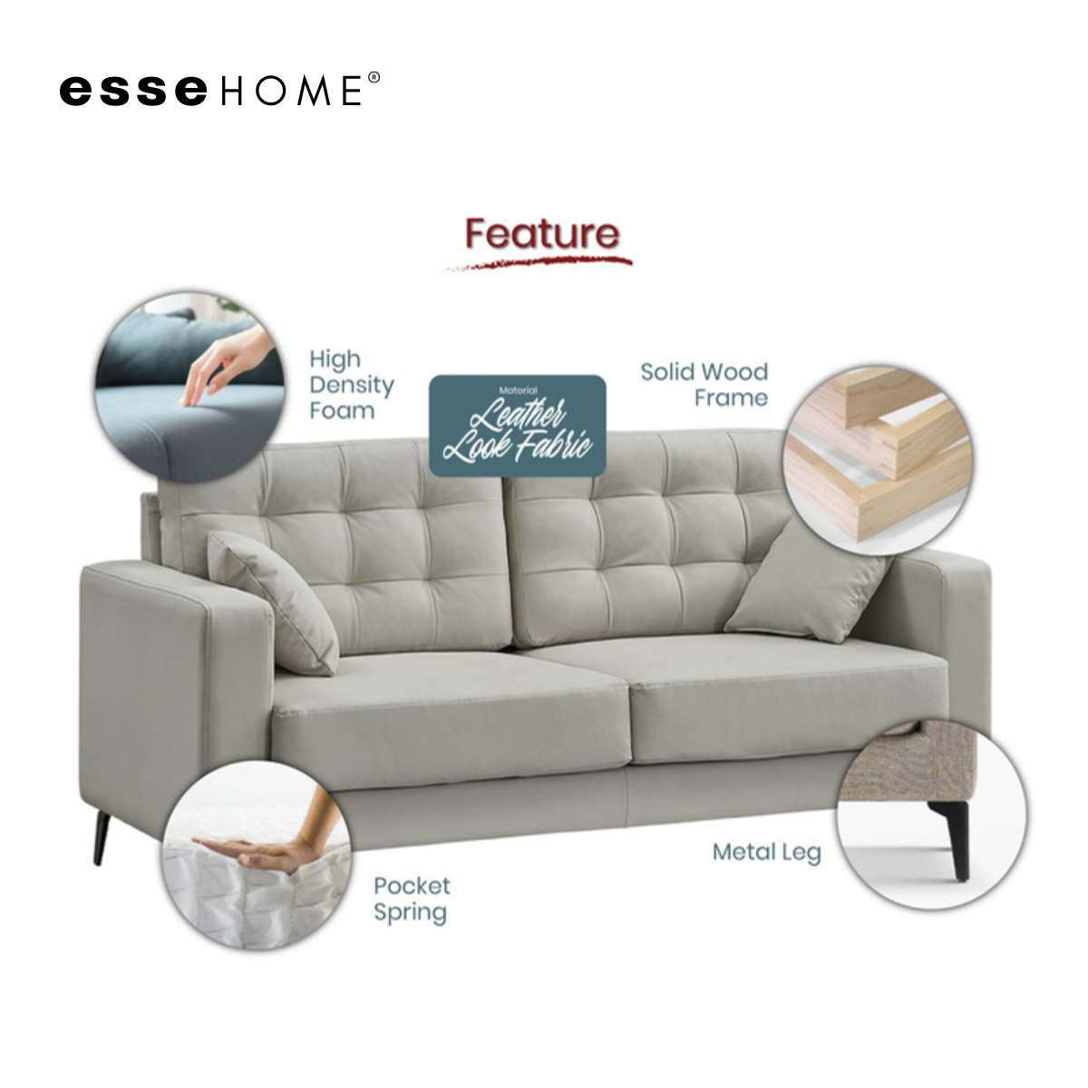 Sofa Lexie 3 Seater Easy Clean Fabric with Pocket Spring — 8