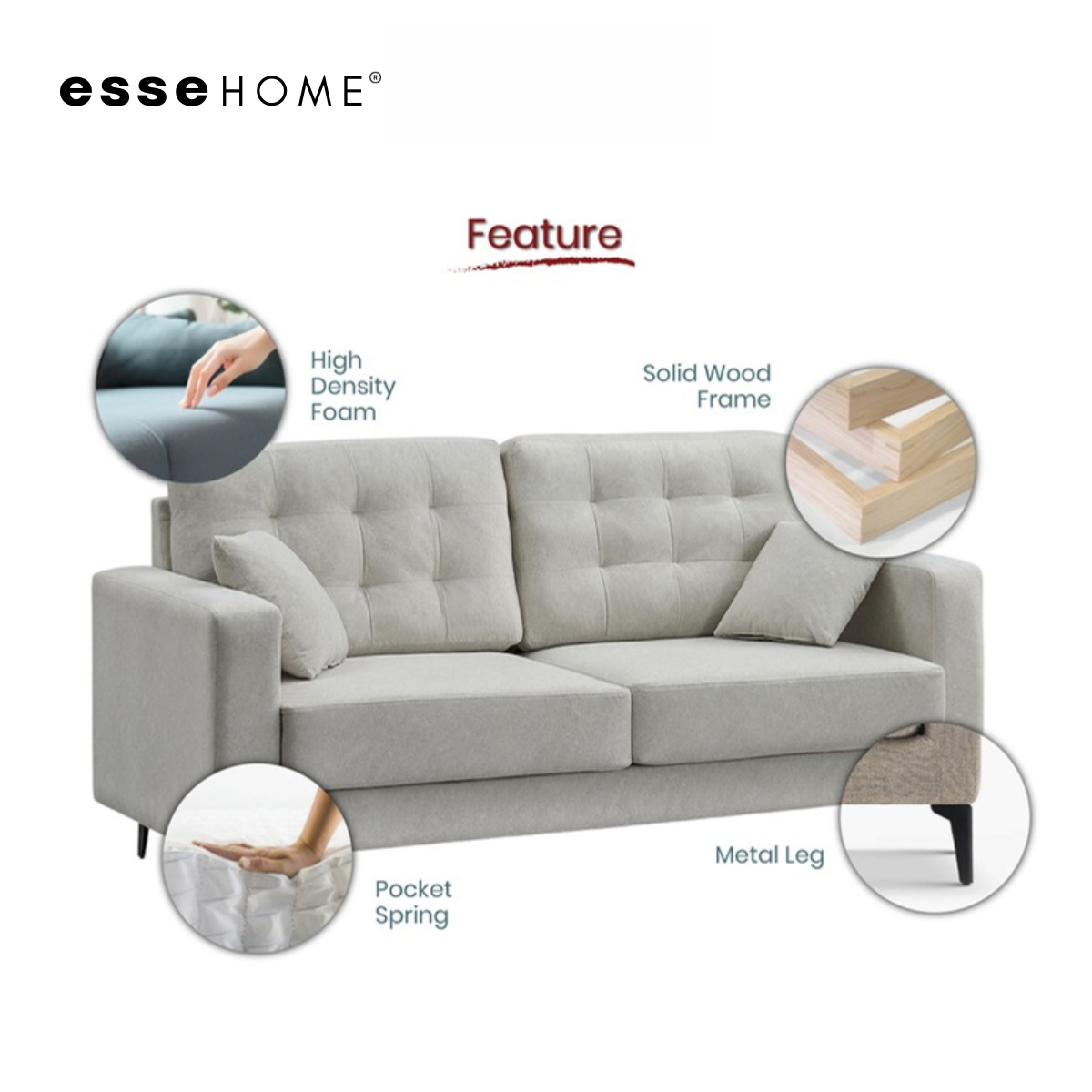 Sofa Lexie 3 Seater Easy Clean Fabric with Pocket Spring — 2