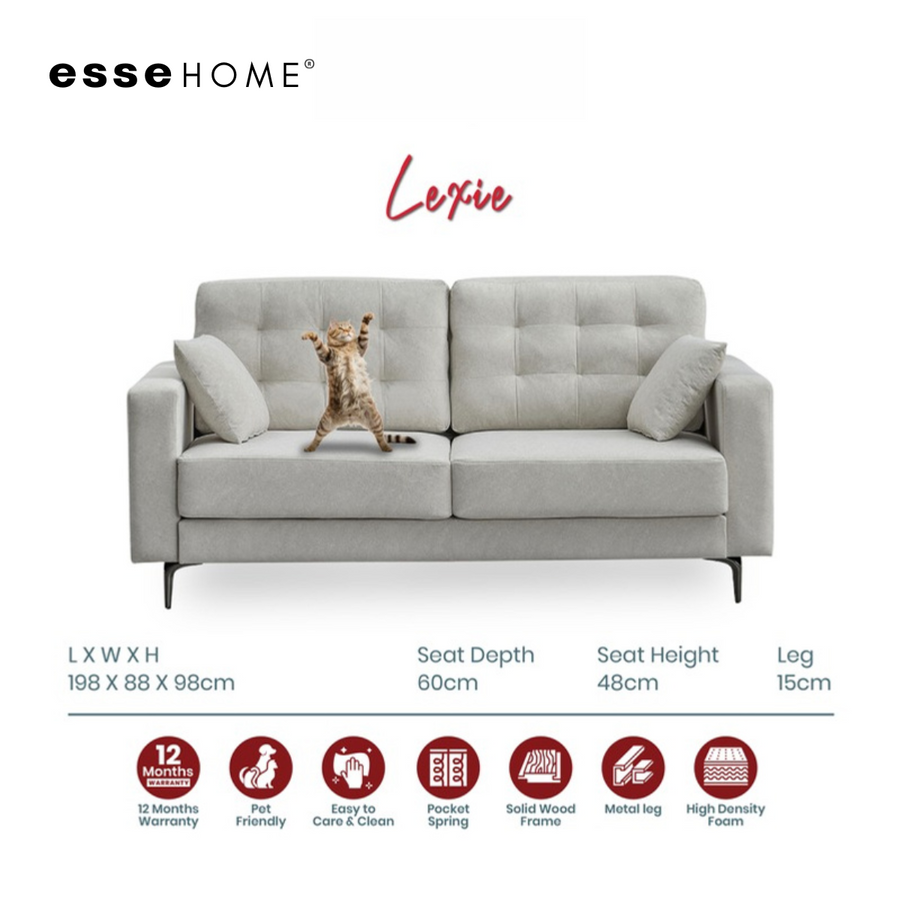 Sofa Lexie 3 Seater Easy Clean Fabric with Pocket Spring — 1