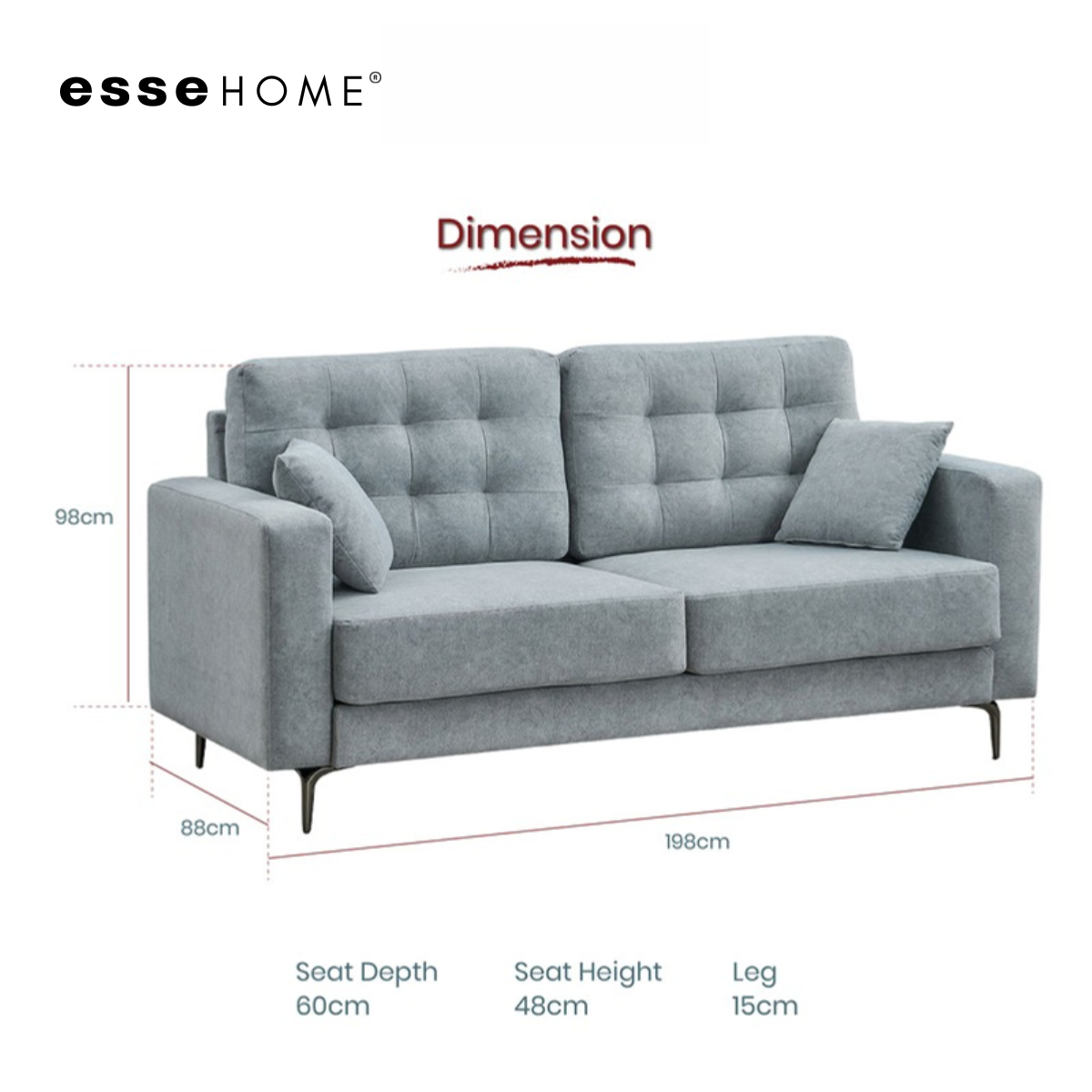 Sofa Lexie 3 Seater Easy Clean Fabric with Pocket Spring — 6