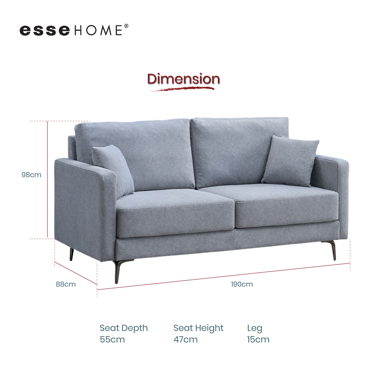 Sofa Lily 3 Seater Easy Clean Fabric with Pocket Spring — 14