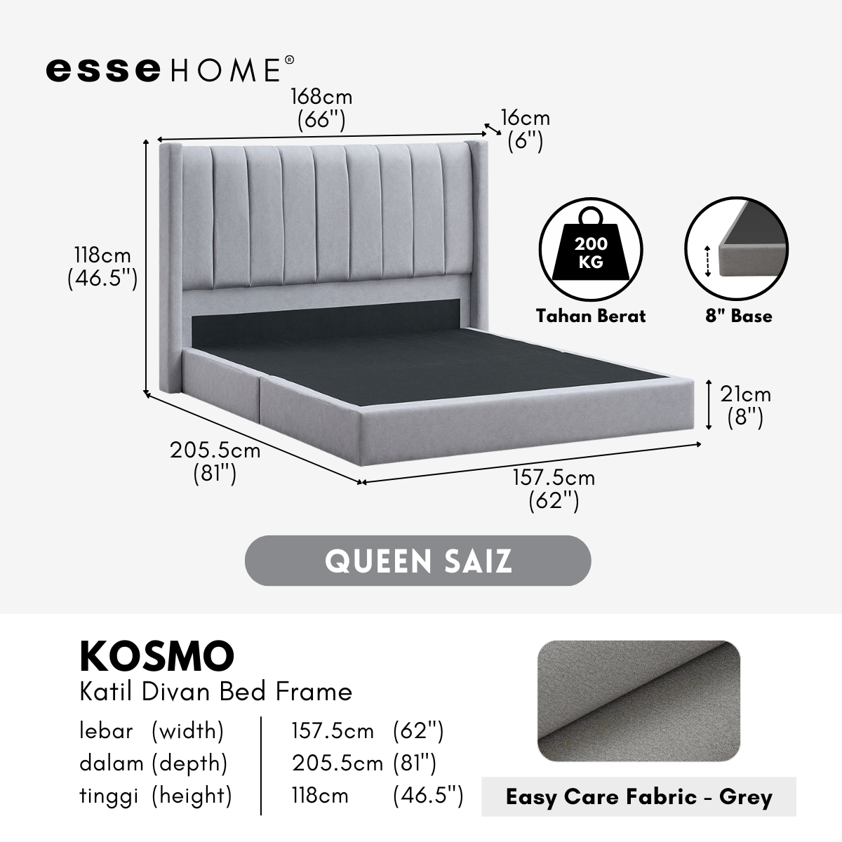 Kosmo Bed Frame Divan Bed Katil Fabrik Upholstered Bed B800 — 6