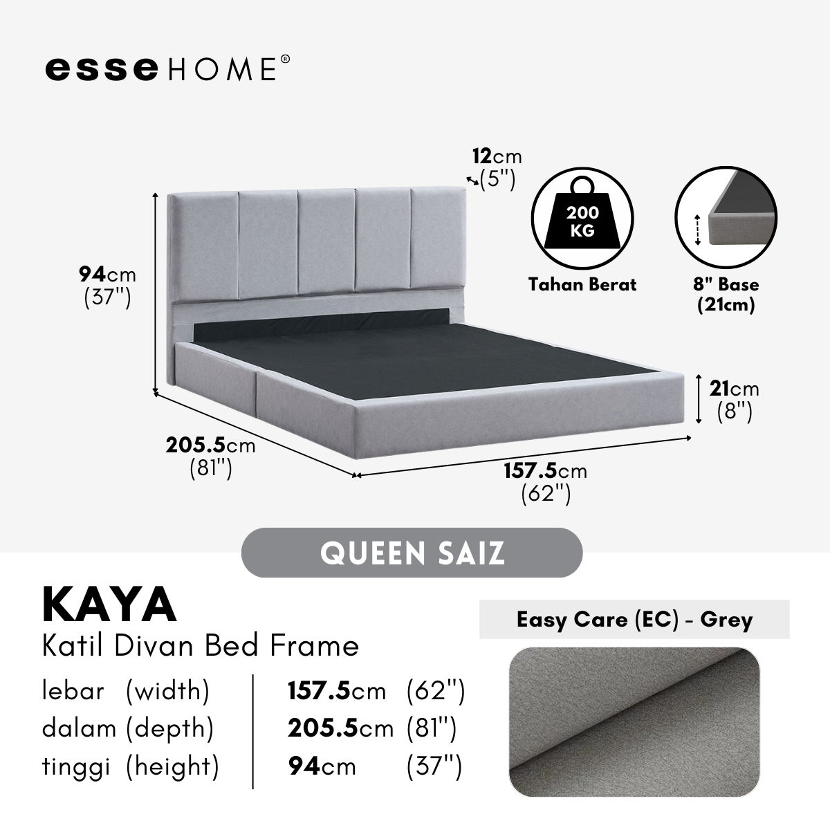 Kaya Bed Frame Divan Bed Katil Fabrik Upholstered Bed B801 — 9