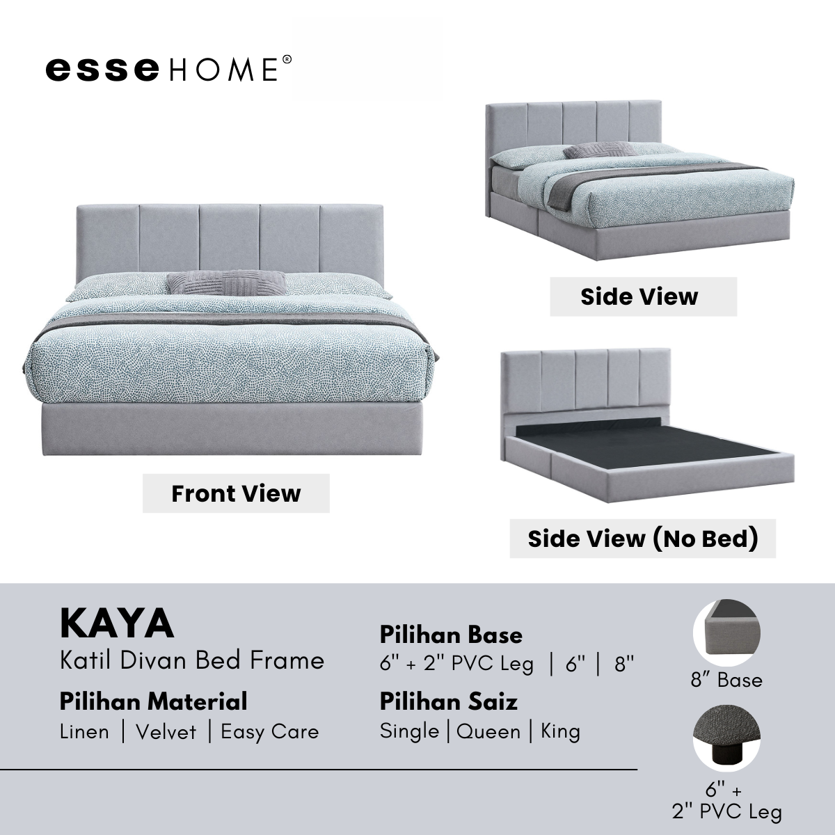 Kaya Bed Frame Divan Bed Katil Fabrik Upholstered Bed B801 — 6