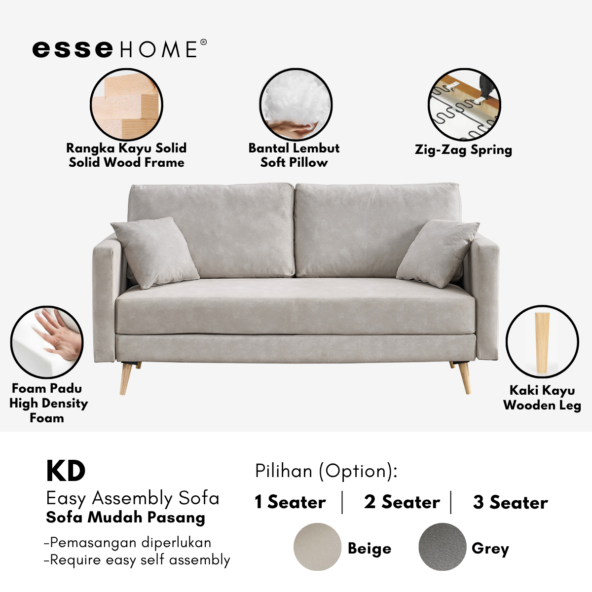 [FREE SHIPPING] Sofa KD 3 Seater or 2 Seater with ZigZag Spring — 2